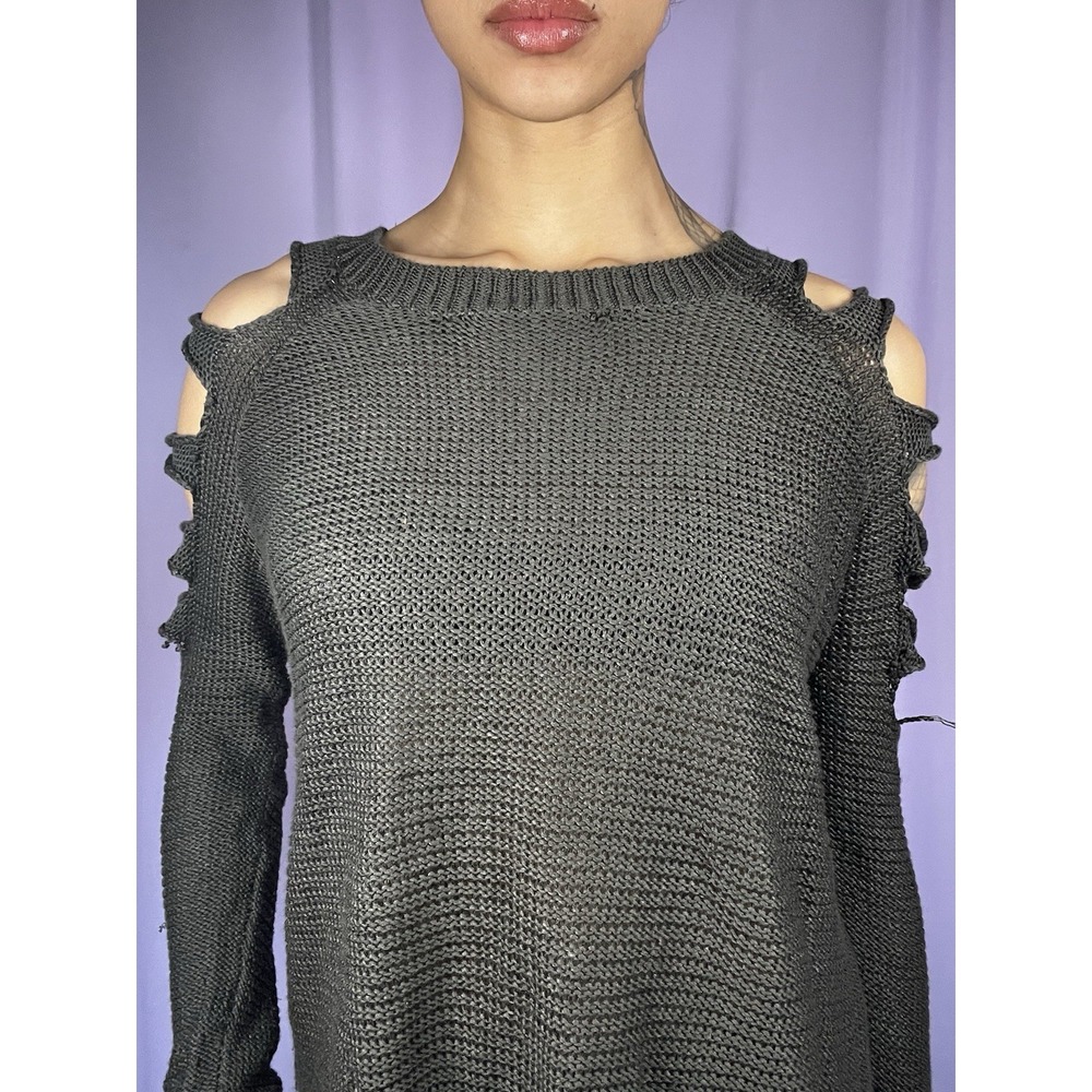 Love by Design Grey Knit Long Sleeve Sweater Womens Size XS Cut Out Shoulders